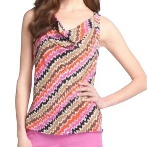 Trina Turk silk zigzag cowl neck sleeveless blouse size L like new condition